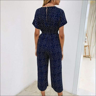 Vintage Polka Dot Print Cropped Surplice Jumpsuits