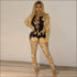 Vintage Print Lapel Long-sleeve Bodysuits Tight Pants Two-piece Set