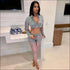 Vintage Punk Style Glitter Zipper Pattern Cropped Top Pants Two-piece Set
