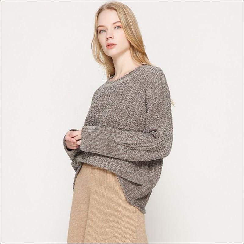 Vintage Style Solid Color Long Sleeves Pullover Loose 