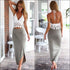 White Lace Halter Tank Tops And Grey Split Long Skirt 2Pcs Set