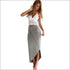White Lace Halter Tank Tops And Grey Split Long Skirt 2Pcs Set
