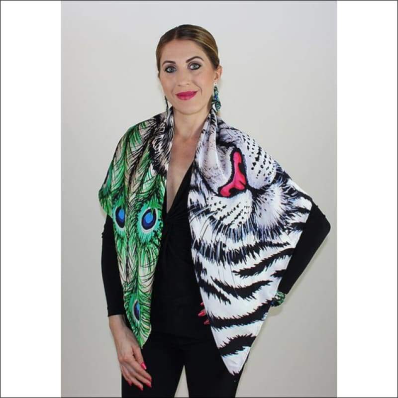 White Tiger Silk Scarf 110 x 110 cm - Silk Scarves