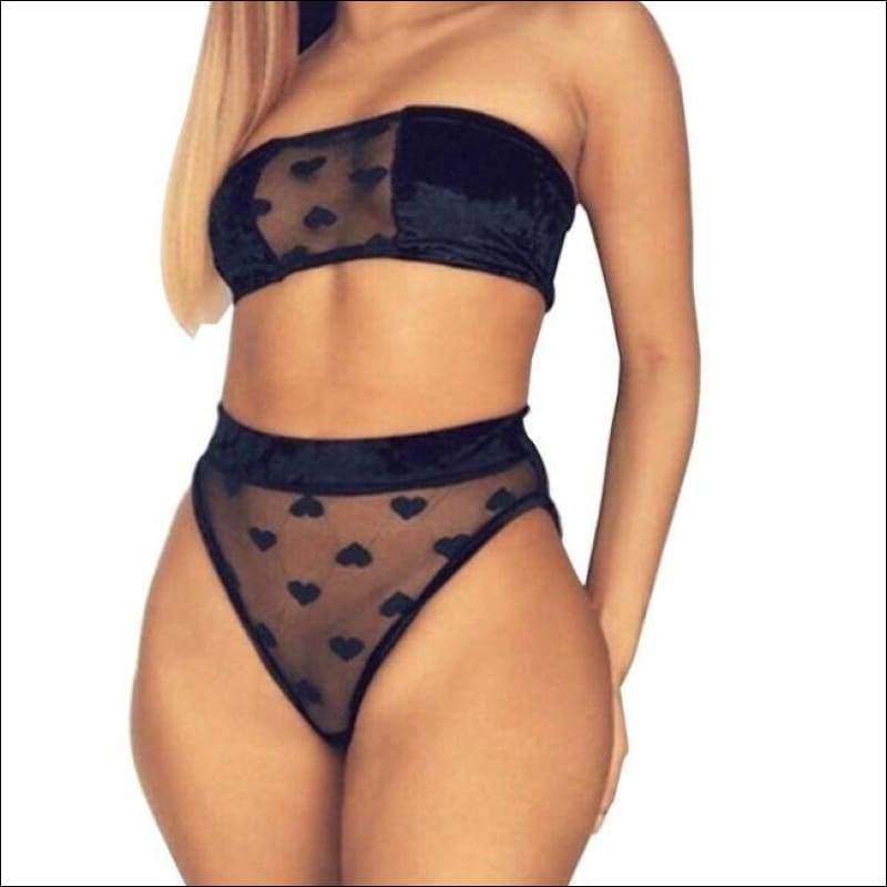 Wireless Strapless Bra And Printed Panty Set - S / Black - 