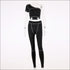 Women Oblique Shoulder Cropped T-shirt Yoga Jogger Pants Two-piece Set