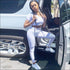 Women Oblique Shoulder Cropped T-shirt Yoga Jogger Pants Two-piece Set