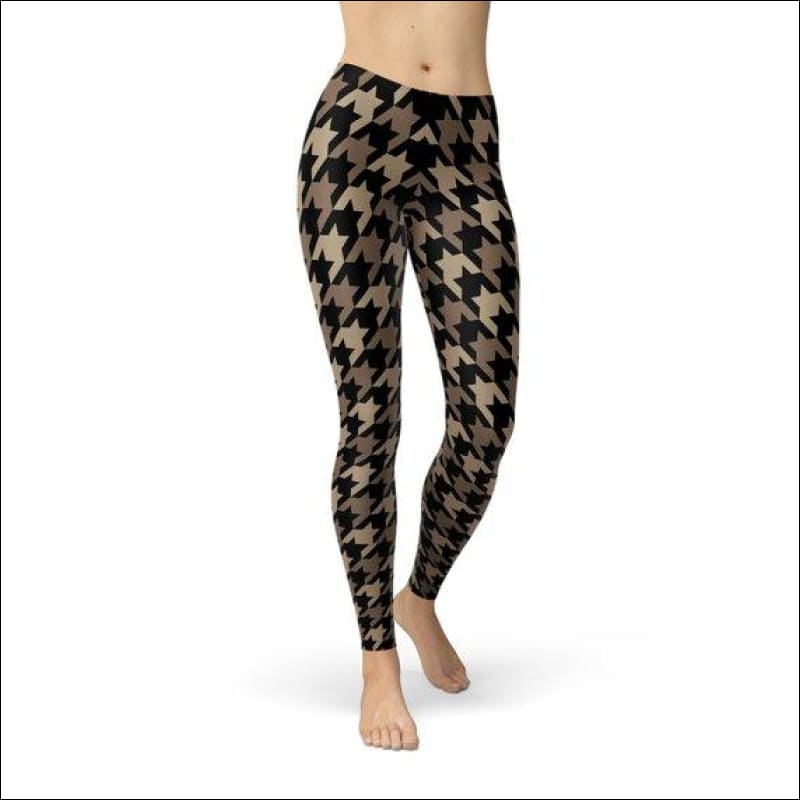 Womens Beige Brown Houndstooth Leggings - Leggings