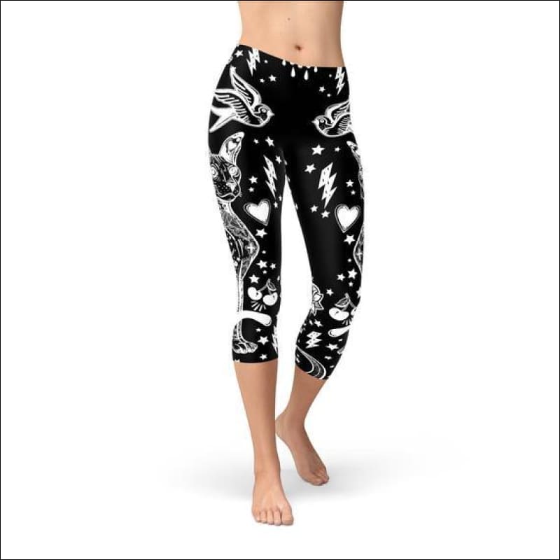 Womens Black Magic Cat Capri Leggings - Leggings