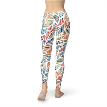 Womens Colorful Feather Fern Leggings