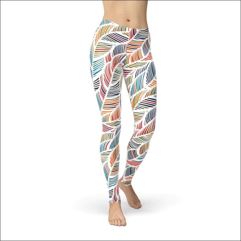 Womens Colorful Feather Fern Leggings - Leggings
