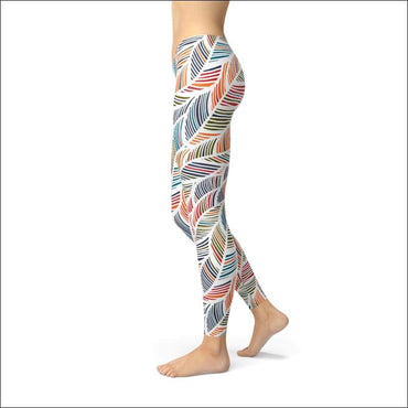 Womens Colorful Feather Fern Leggings
