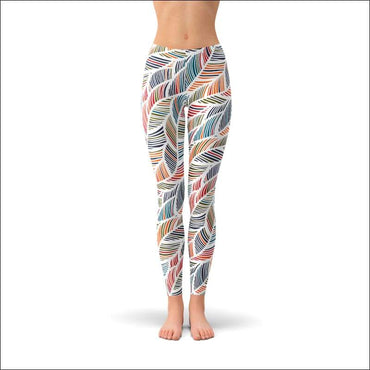 Womens Colorful Feather Fern Leggings