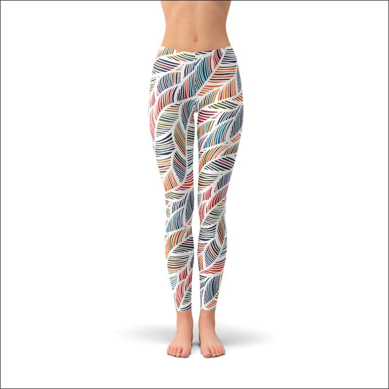 Womens Colorful Feather Fern Leggings - Leggings