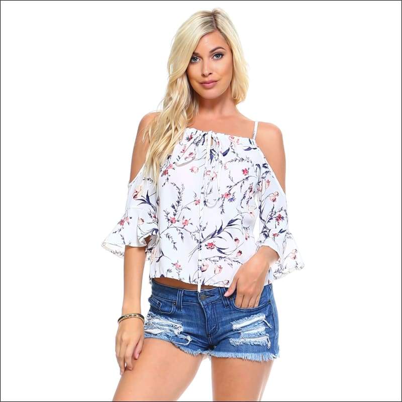 Women’s Floral Shoulder Top - Tops & Blouses
