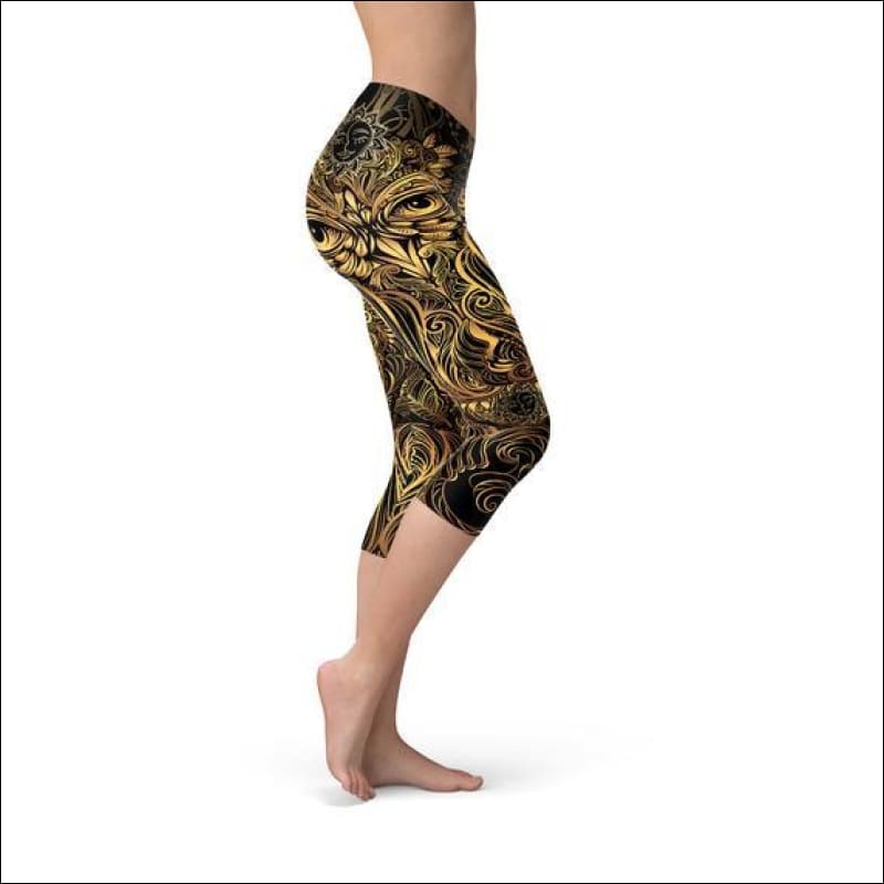 Womens Golden Ornament Owl Capri Leggings - Leggings