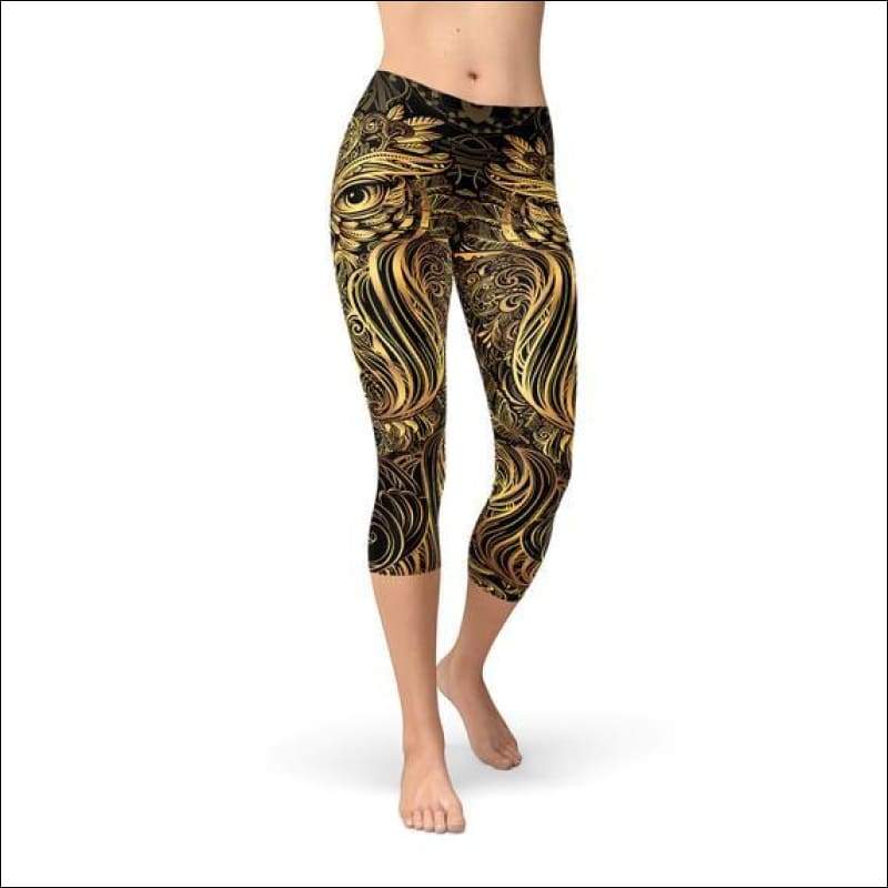 Womens Golden Ornament Owl Capri Leggings - Leggings