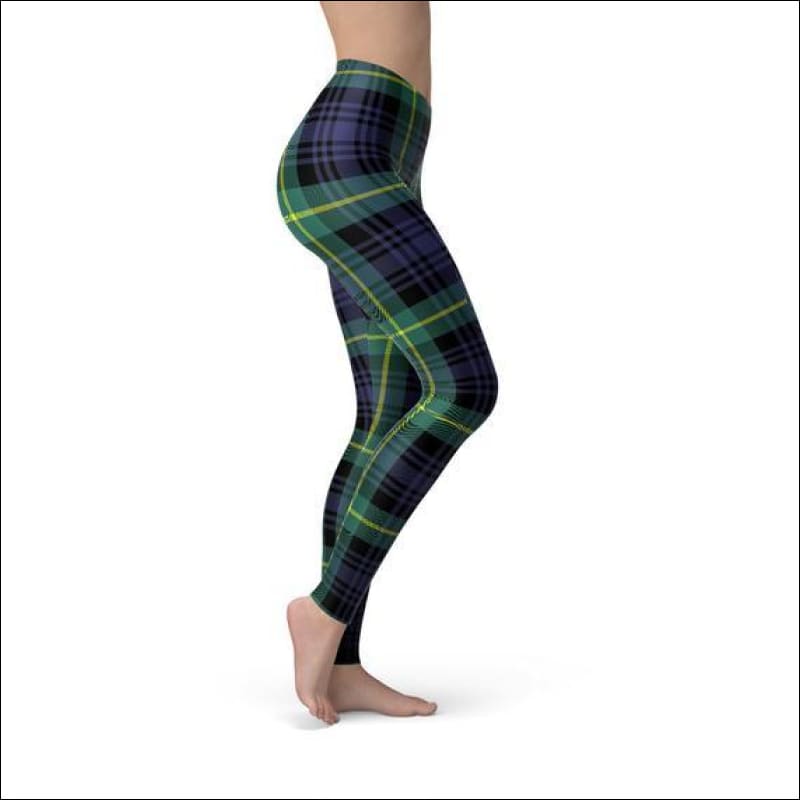 Womens Green and Blue Tartan Leggings - Leggings