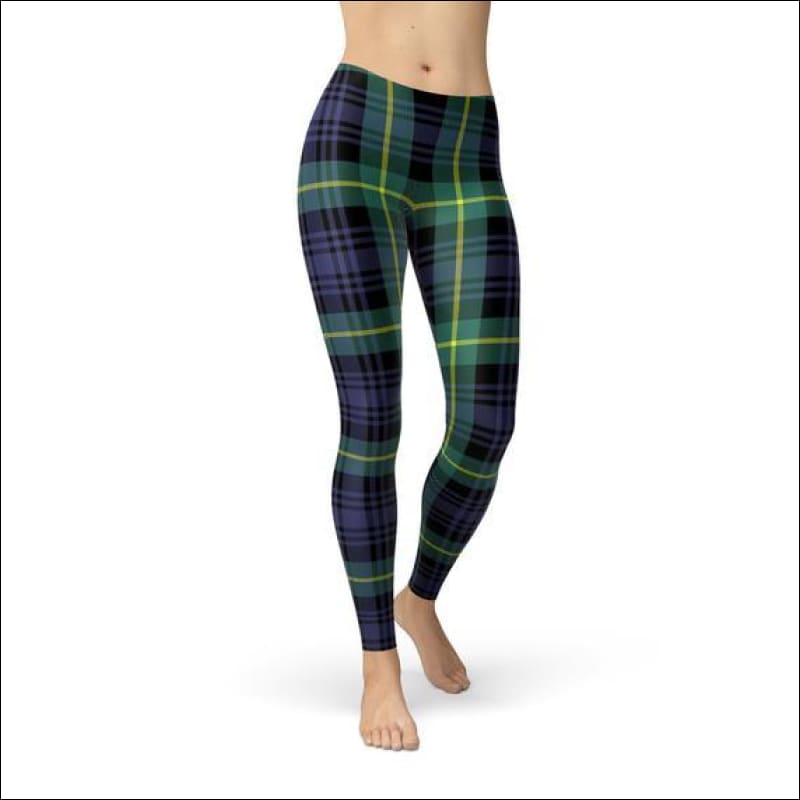 Womens Green and Blue Tartan Leggings - Leggings