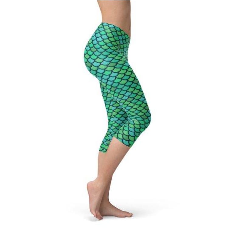 Womens Green Mermaid Capri Leggings - Leggings