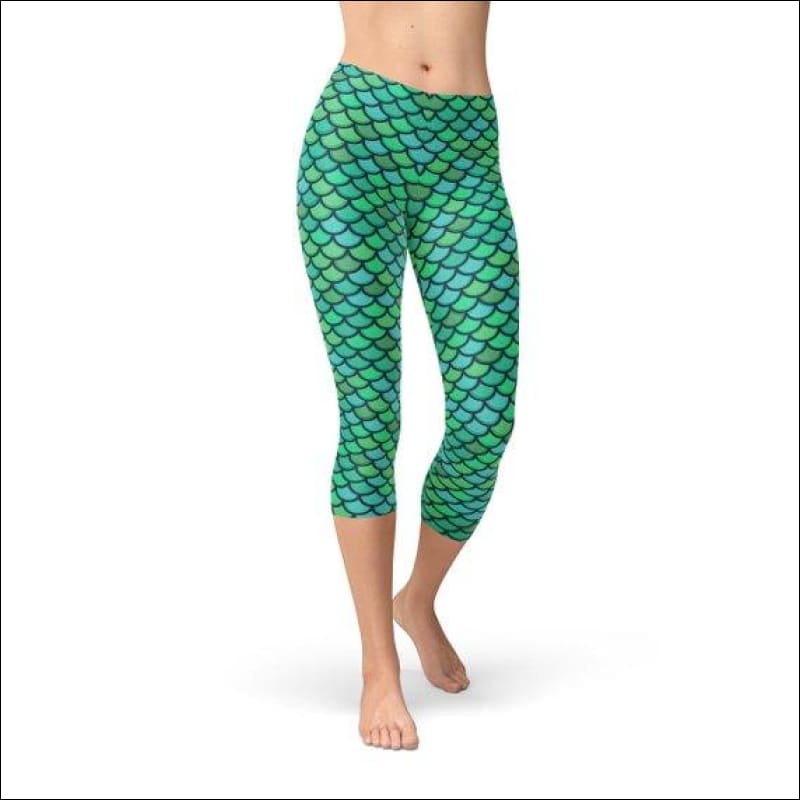 Womens Green Mermaid Capri Leggings - Leggings