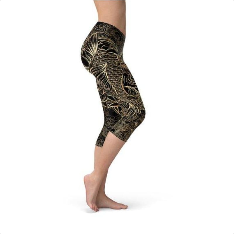 Womens Koi Fish Black Capri Leggings - Leggings