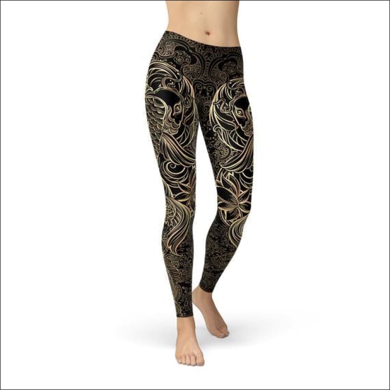 Womens Koi Fish Black Leggings - Leggings