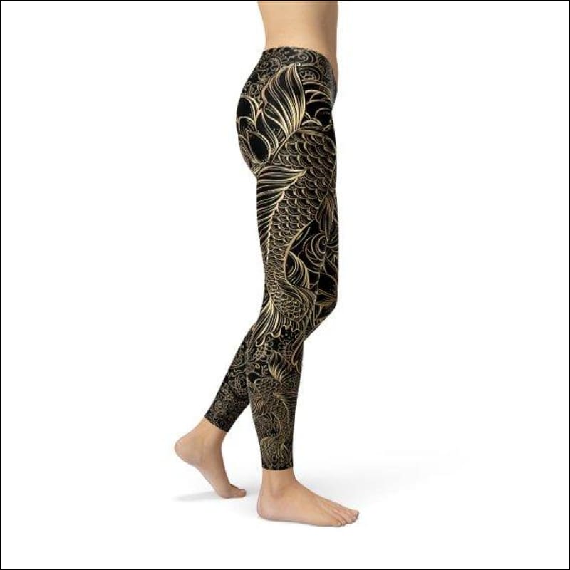 Womens Koi Fish Black Leggings - Leggings