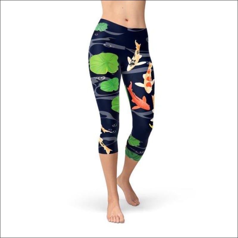 Womens Koi Fish in Pond Capri Leggings - Leggings