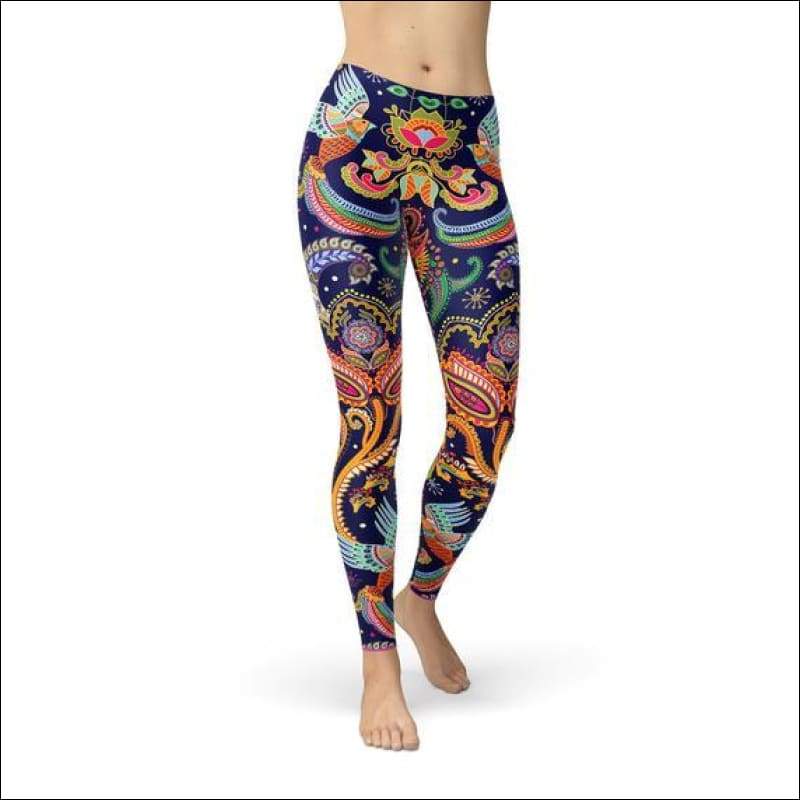 Womens Ornamental Blue Paisley Leggings - Leggings