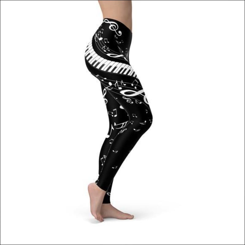 Womens Piano Notes Black Leggings - L - Leggings