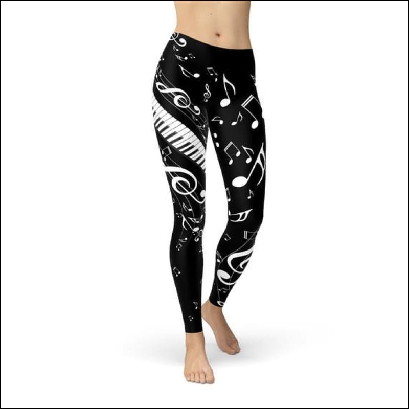 Womens Piano Notes Black Leggings - Leggings