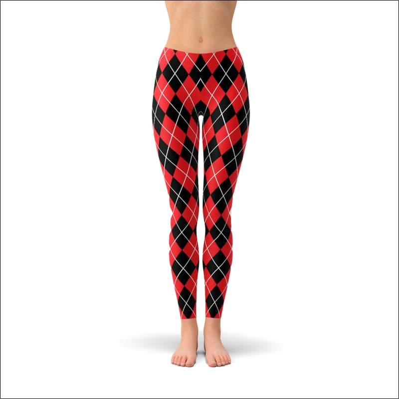 Women’s Red Argyle Leggings - Harley Quinn Inspired - 