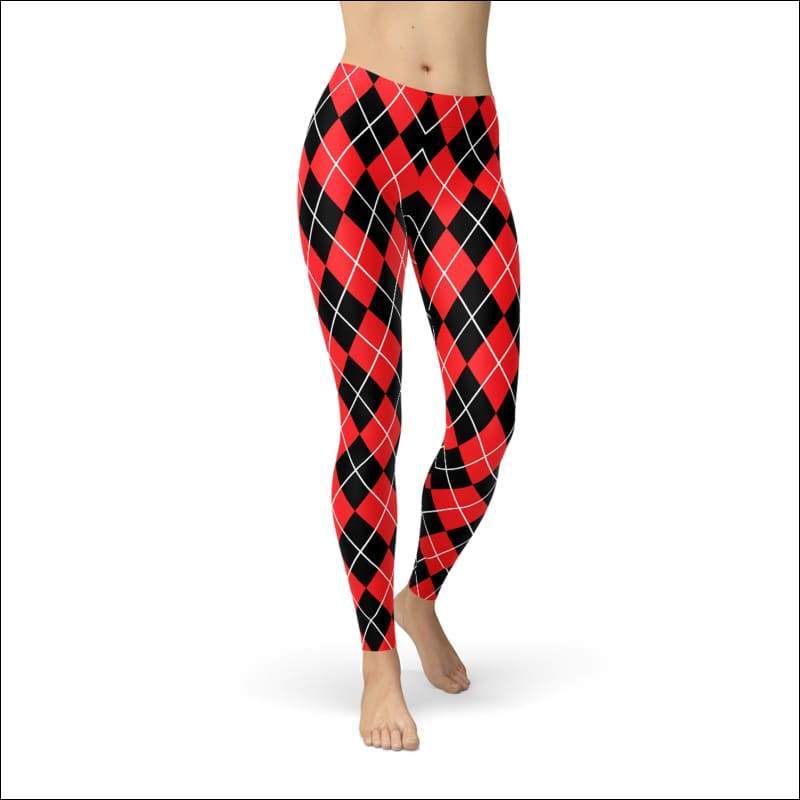 Women’s Red Argyle Leggings - Harley Quinn Inspired - 