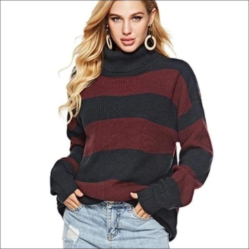 Women’s Turtle Neck Stripe - S / RED - Sweaters & Hoodies