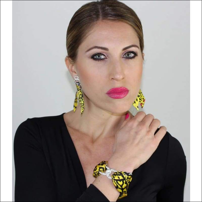 Yellow Leopard silk tie earring & bracelet set - Set & 