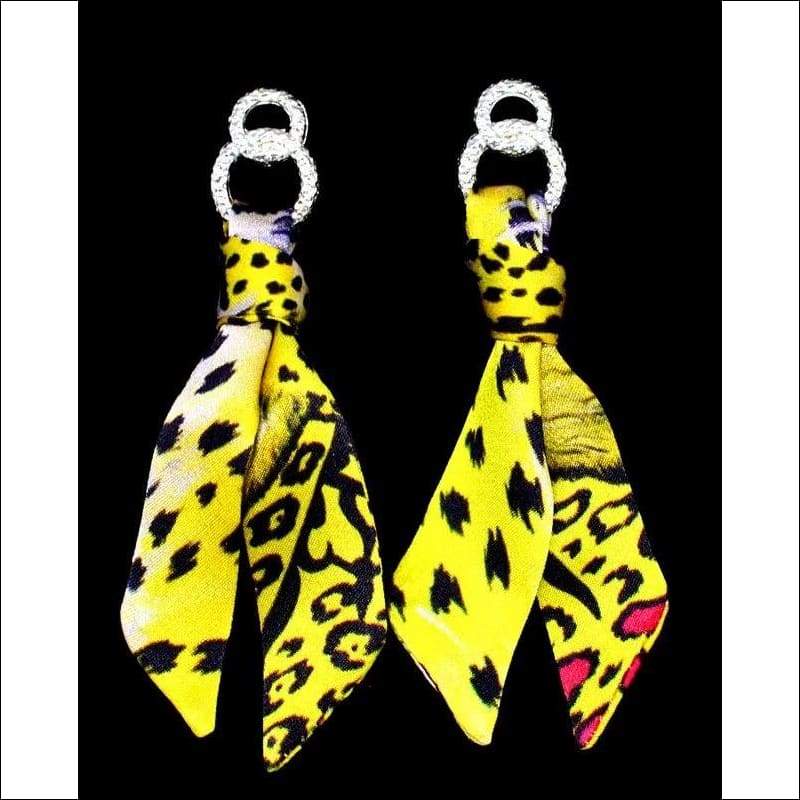 Yellow Leopard silk tie earring - Gold - Earrings