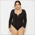 Zipper Design Round Neck Long-sleeve Plus-size Bodysuits