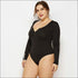 Zipper Design Round Neck Long-sleeve Plus-size Bodysuits