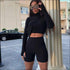 Zipper Long-sleeve Crop Top And Tight Shorts