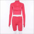 Zipper Long-sleeve Crop Top And Tight Shorts