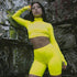 Zipper Long-sleeve Crop Top And Tight Shorts