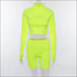 Zipper Long-sleeve Crop Top And Tight Shorts