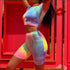 Zipper Tie Dye Top And Tight Shorts Two Pieces Sets