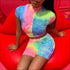 Zipper Tie Dye Top And Tight Shorts Two Pieces Sets