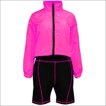 Zipper Top And Skinny Shorts Sports Two-piece Set Women Solid Color Long-sleeve